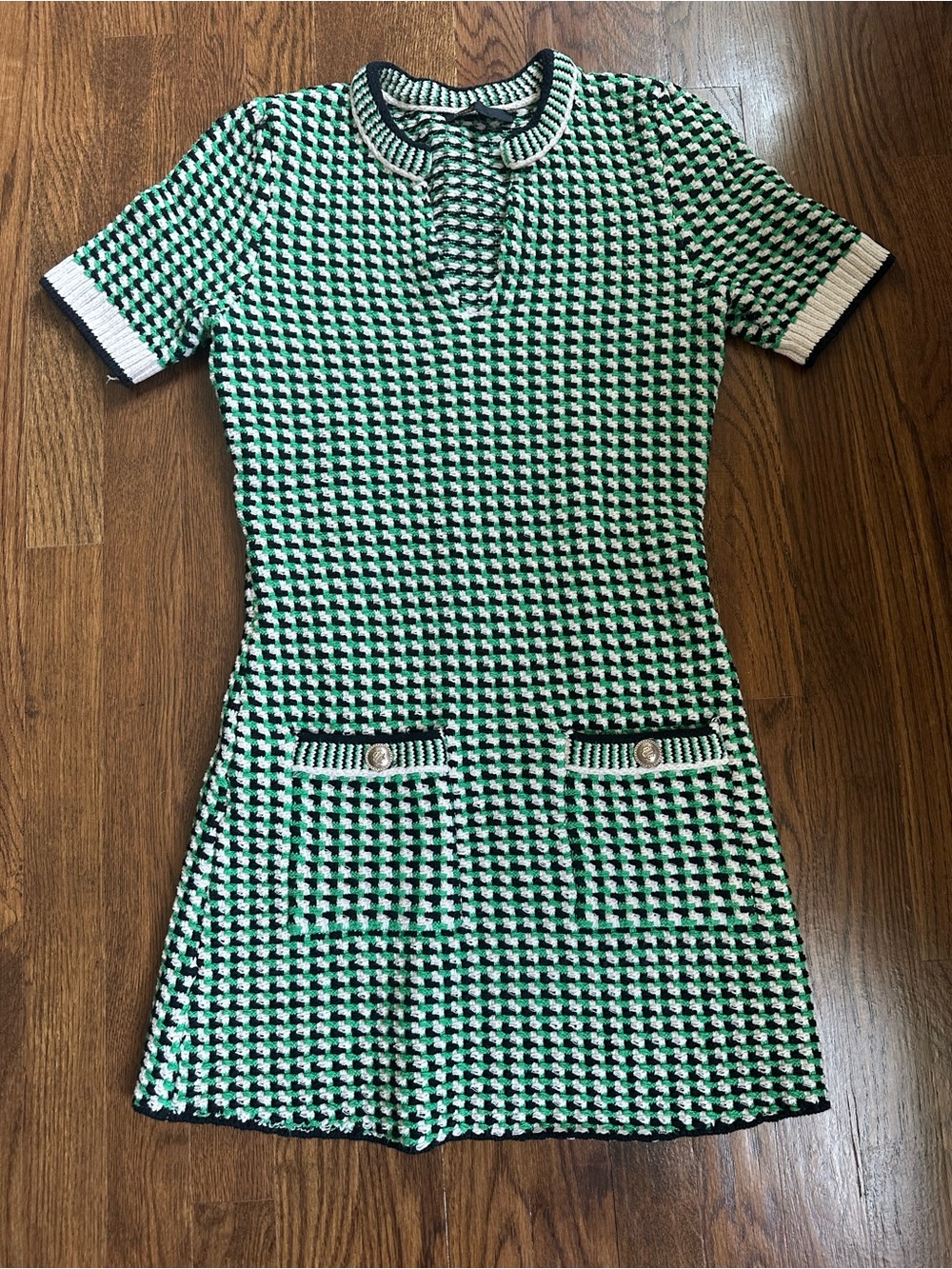 Maje Green, Black & White Knit Dress